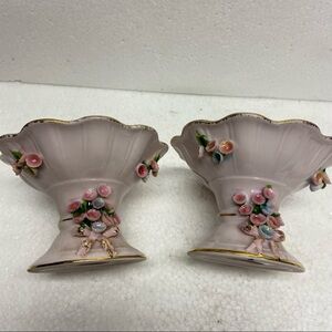 Lefton Candleholders Vintage Pink/Gold Porcelain